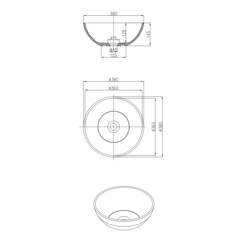 Sarah Above Counter Stone Basin - Charcoal