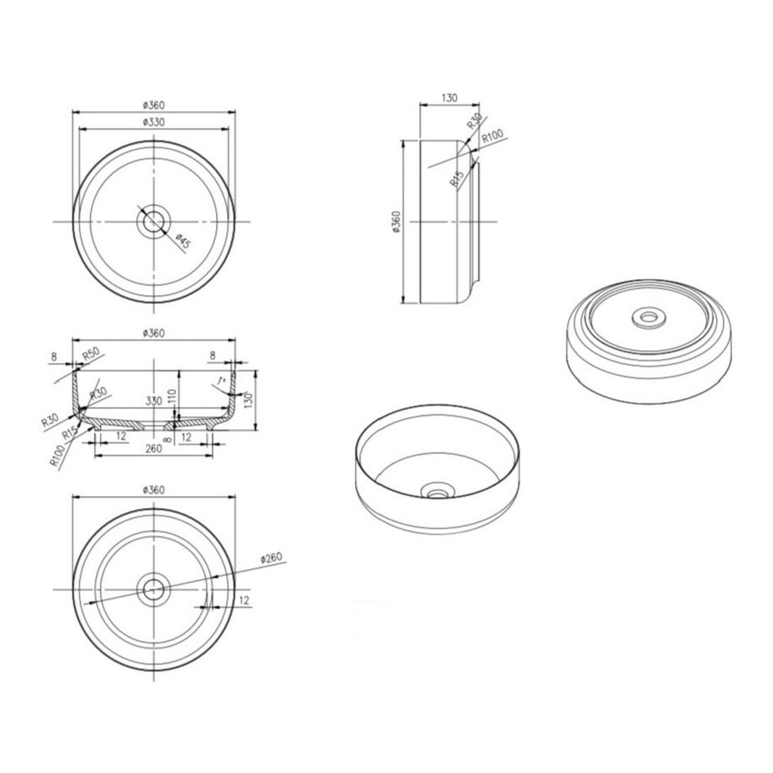 Georgia 450mm Above Counter Stone Basin - Matte White