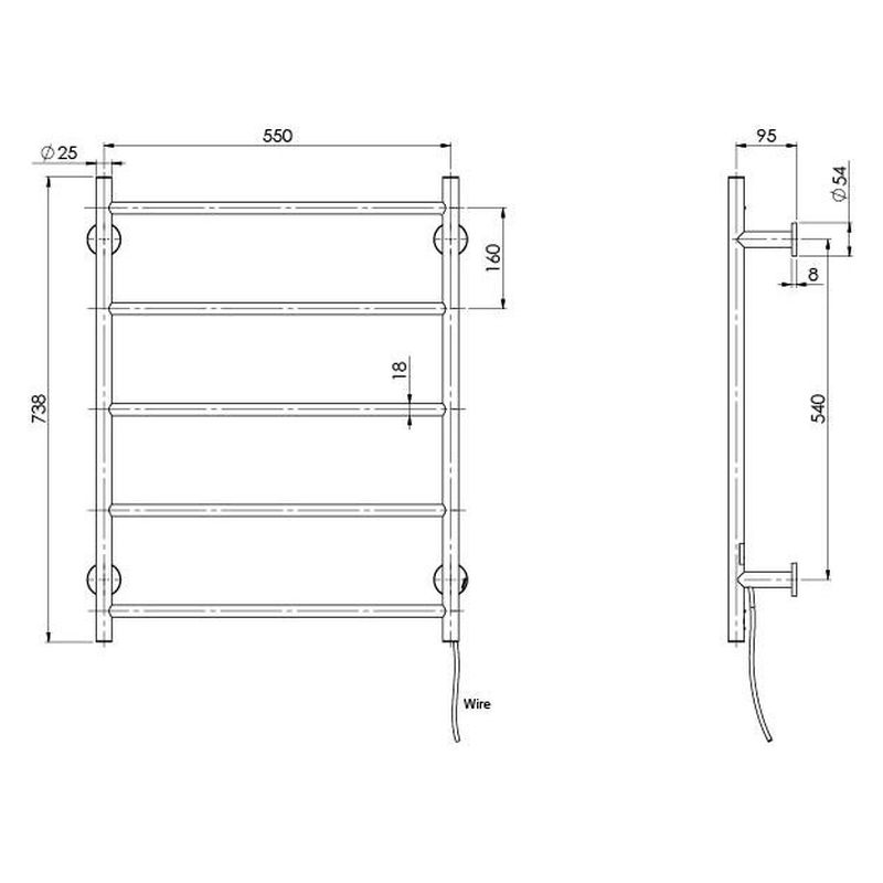 Radii Heated Towel Ladder 550 x 740mm Round Plate - Matte Black