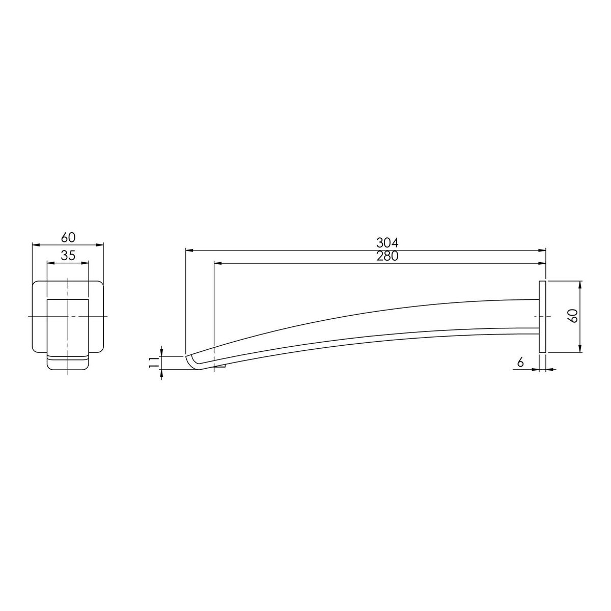 Rush Wall Basin Outlet 280mm - Chrome