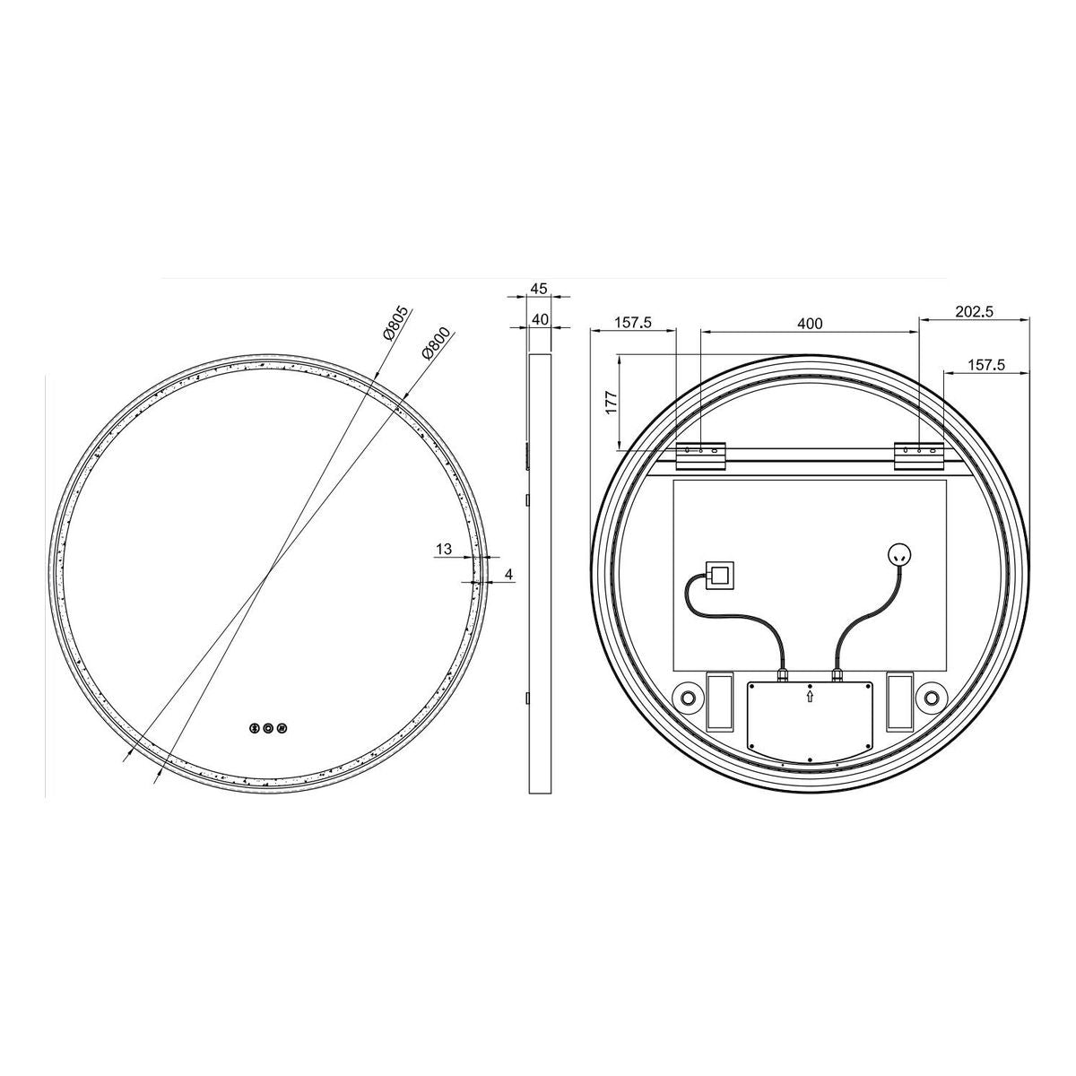 Sphere 800 LED Mirror with Bluetooth Speakers, Dimester and Portable Magnifier - Georgian Metal