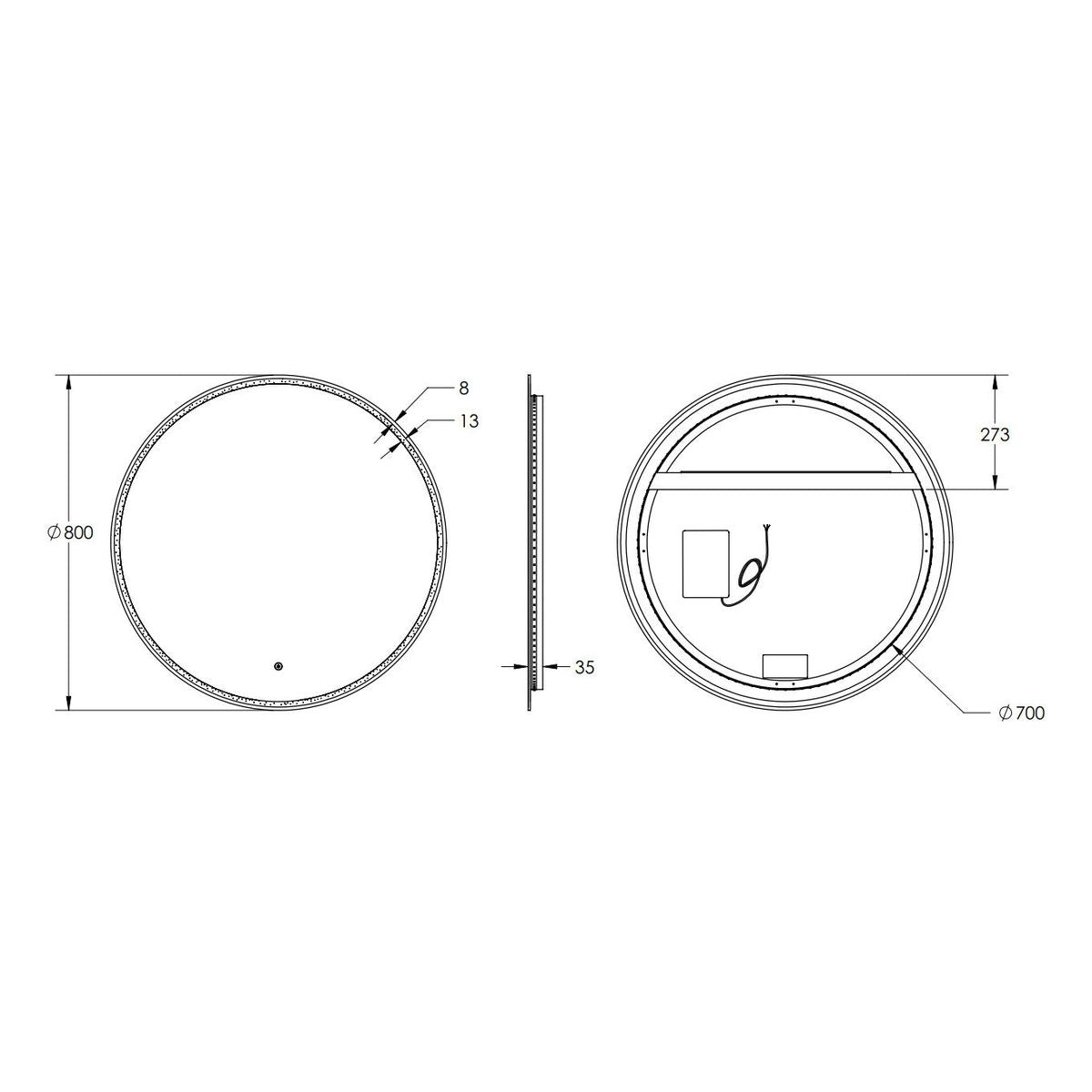 Sphere 800 LED Mirror with Portable Magnifier - Frameless