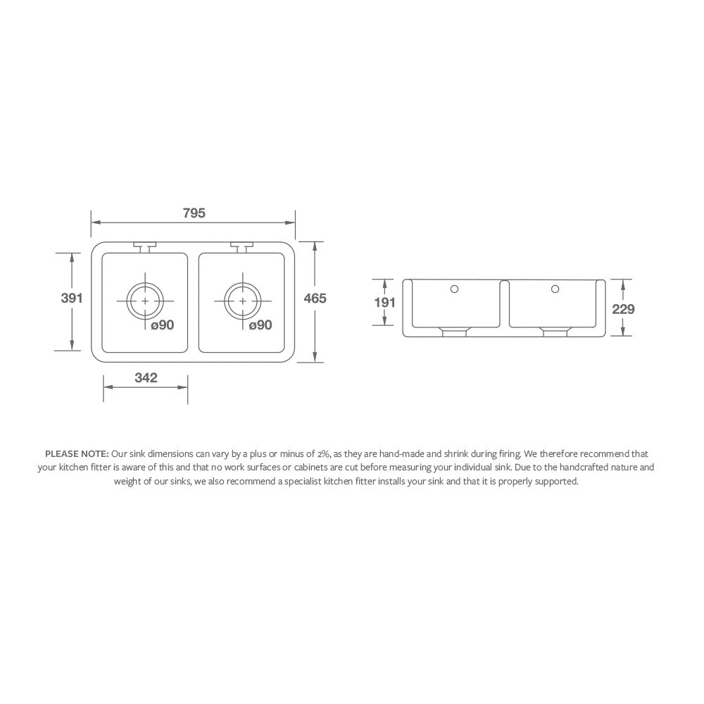 Shaws Double Bowl 800 Sink