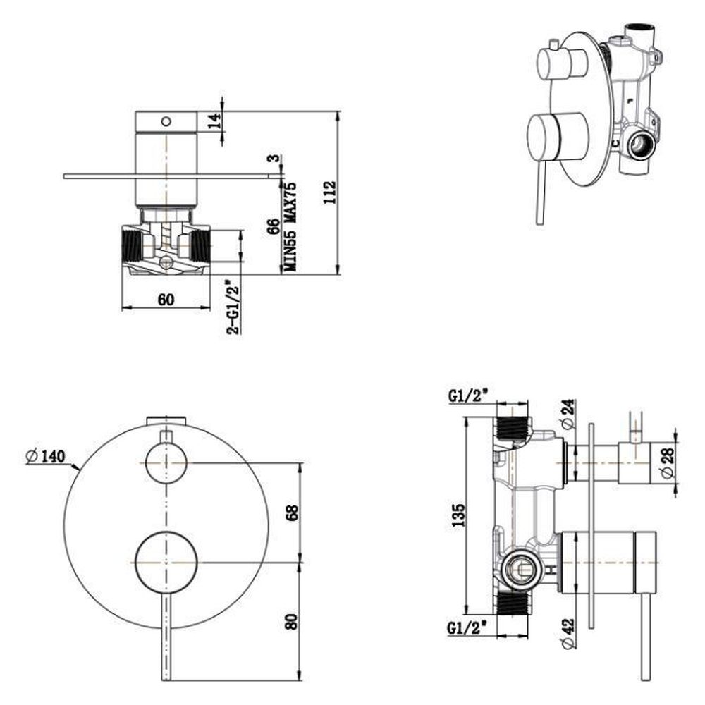 Mica Shower Mixer with Diverter - 1P, Brushed Nickel