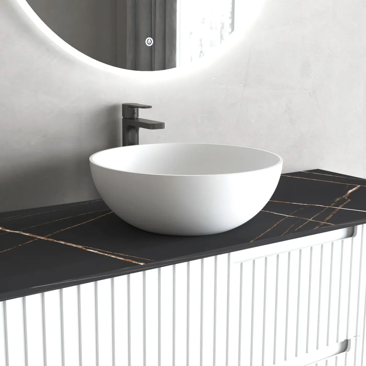 London Solid Surface Round Basin - Matte White