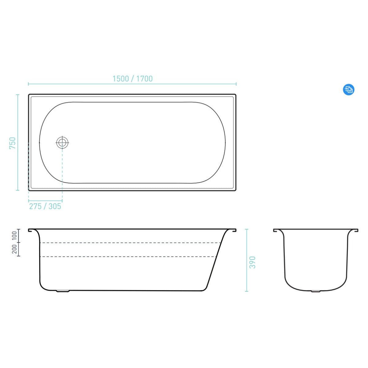 Stella 1700 Pressed Metal Bath