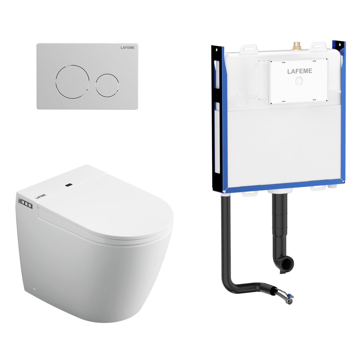 Crawford Inwall Cistern Floor Pan Smart Toilet With Brushed Nickel Flush Plate
