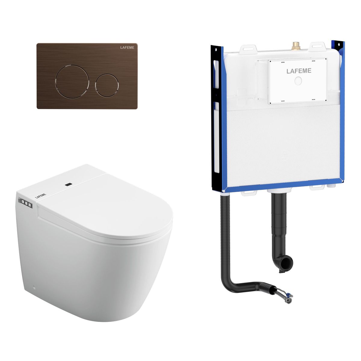 Crawford Inwall Cistern Floor Pan Smart Toilet With Brushed Bronze Flush Plate