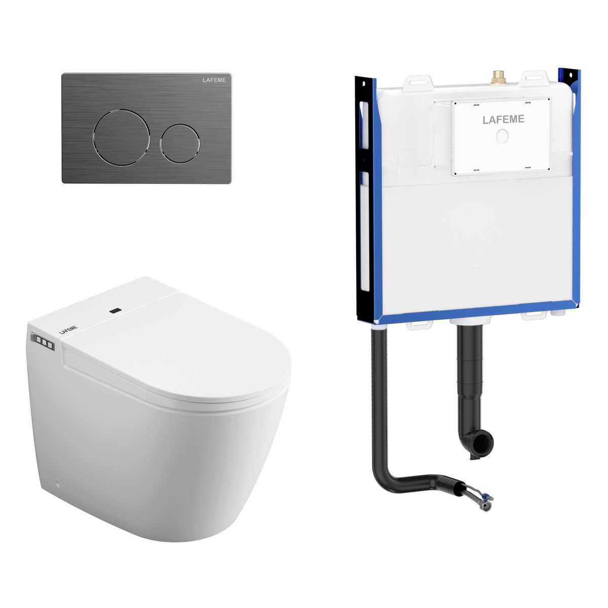 Crawford Inwall Cistern Floor Pan Smart Toilet With Gun Metal Flush Plate