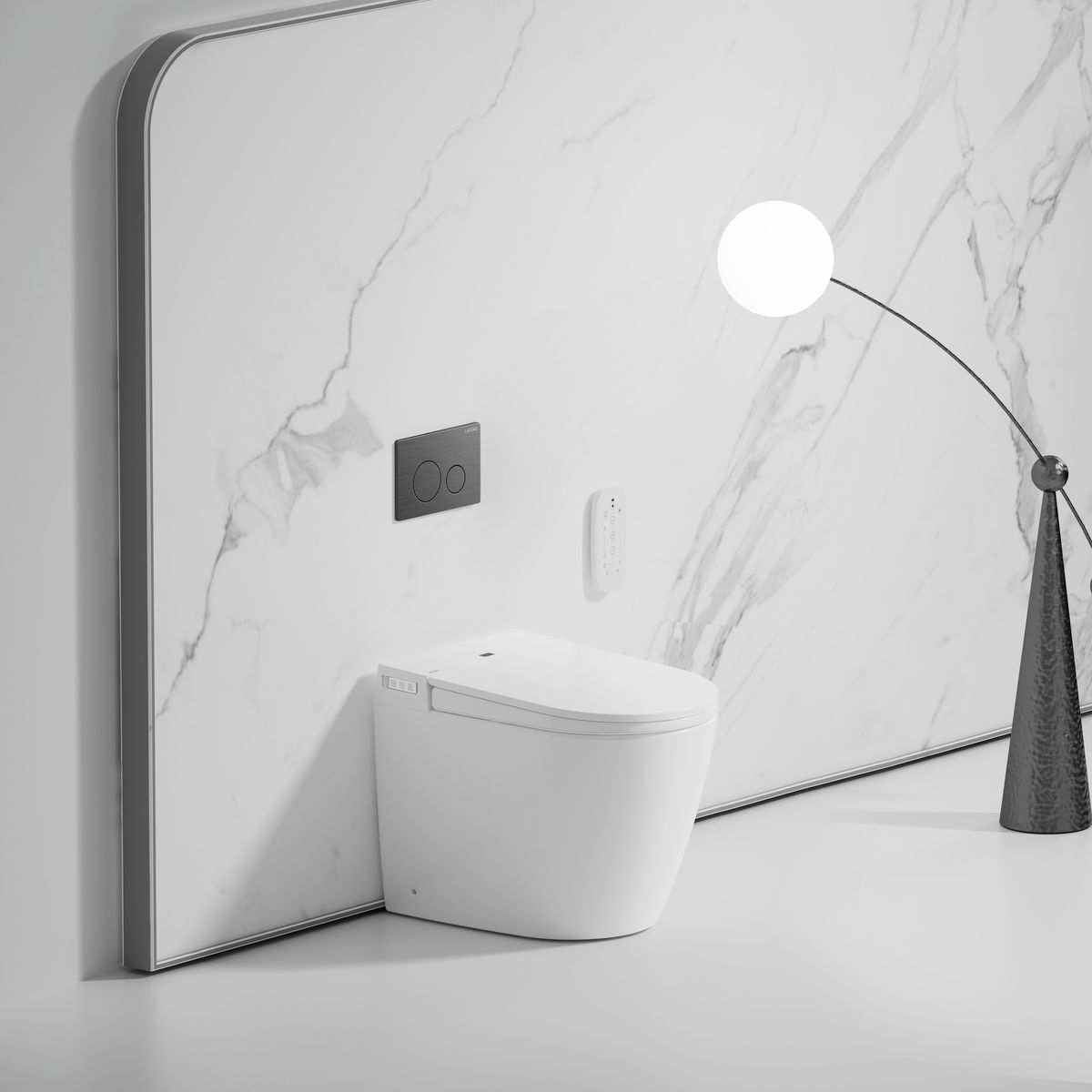 Crawford Inwall Cistern Floor Pan Smart Toilet With Gun Metal Flush Plate