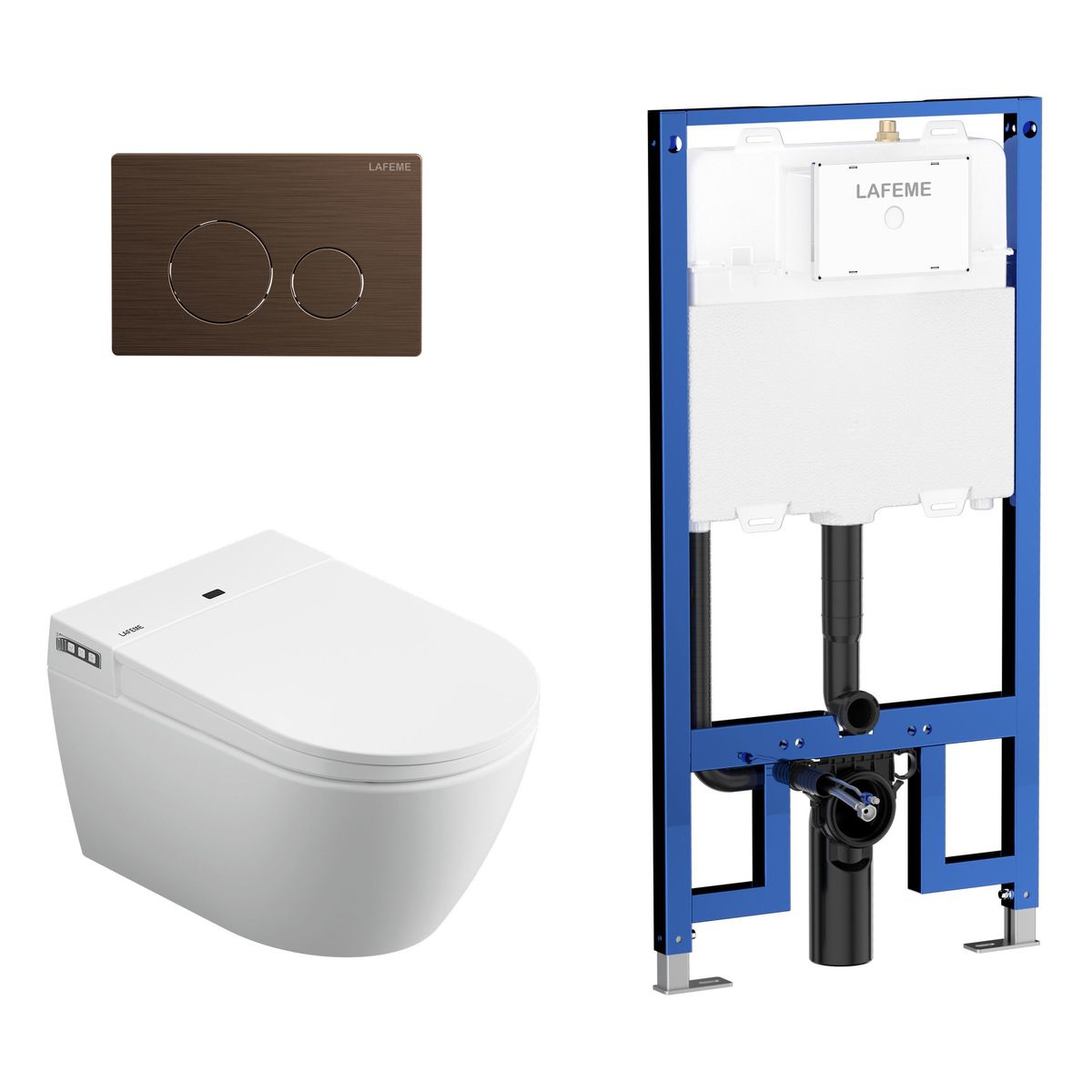 Sesto Inwall Cistern Wall Hung Smart Toilet With Brushed Bronze Flush Plate