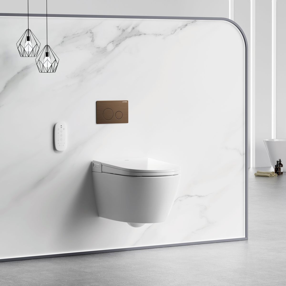 Sesto Inwall Cistern Wall Hung Smart Toilet With Brushed Bronze Flush Plate