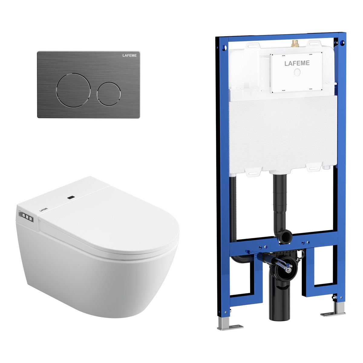Sesto Inwall Cistern Wall Hung Smart Toilet With Gun Metal Flush Plate