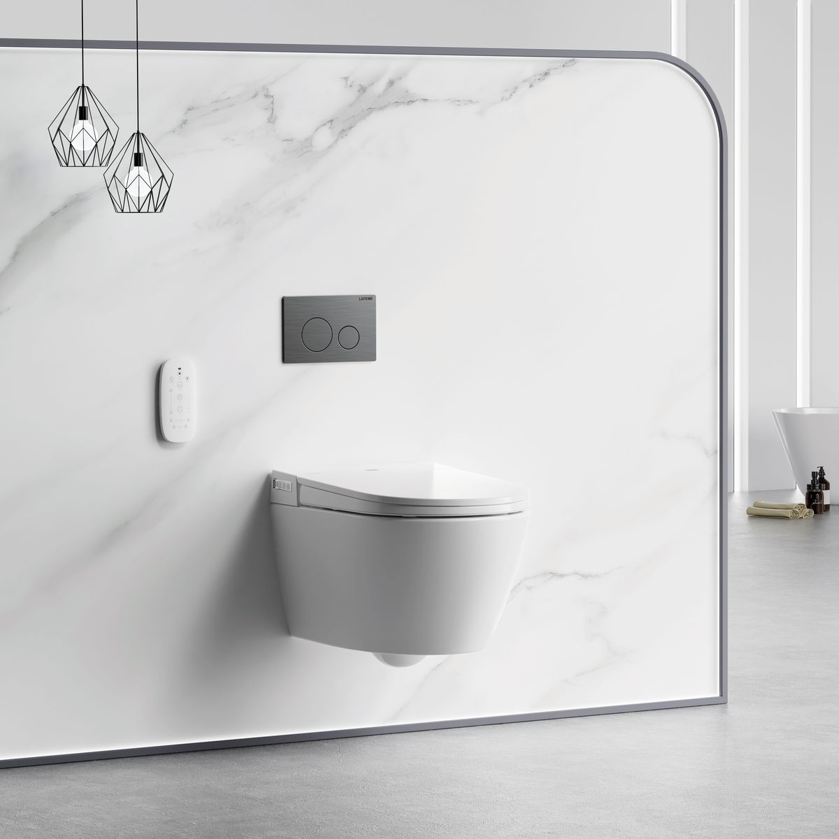Sesto Inwall Cistern Wall Hung Smart Toilet With Gun Metal Flush Plate