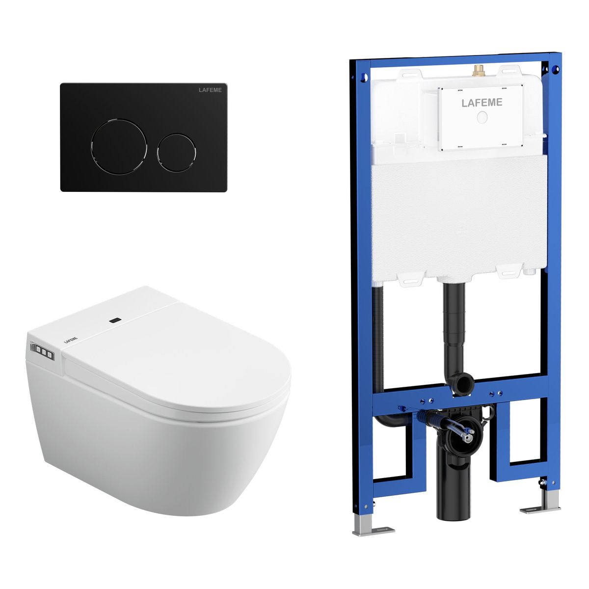 Sesto Inwall Cistern Wall Hung Smart Toilet With Matte Black Flush Plate