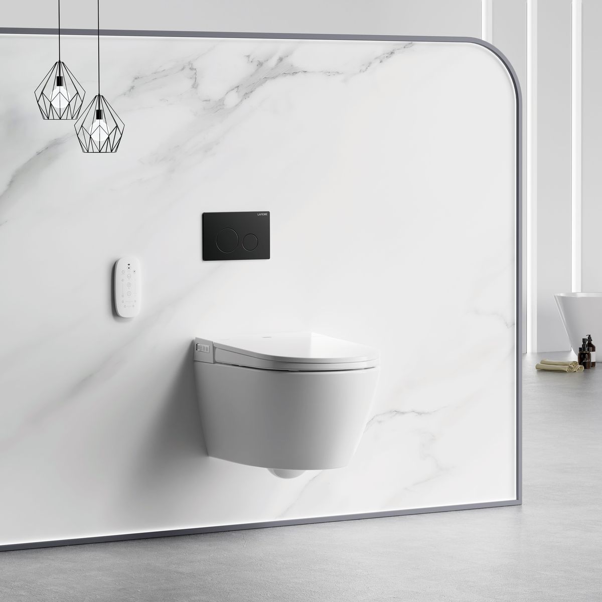 Sesto Inwall Cistern Wall Hung Smart Toilet With Matte Black Flush Plate