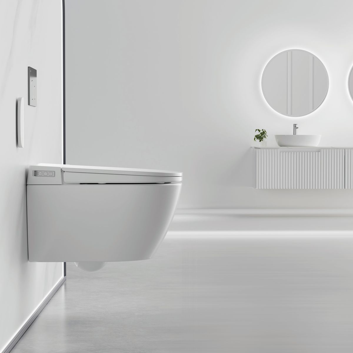 Sesto Inwall Cistern Wall Hung Smart Toilet With Brushed Gold Flush Plate