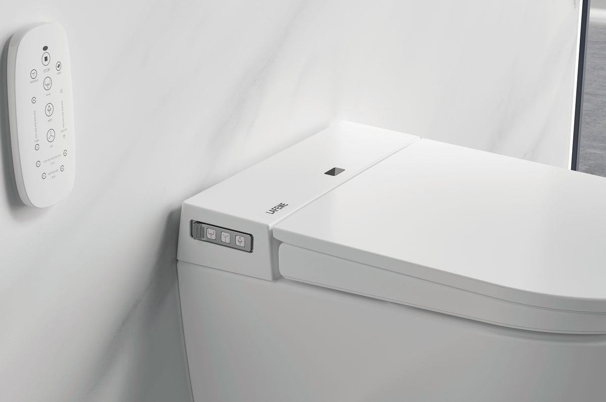 Sesto Inwall Cistern Wall Hung Smart Toilet With Brushed Gold Flush Plate