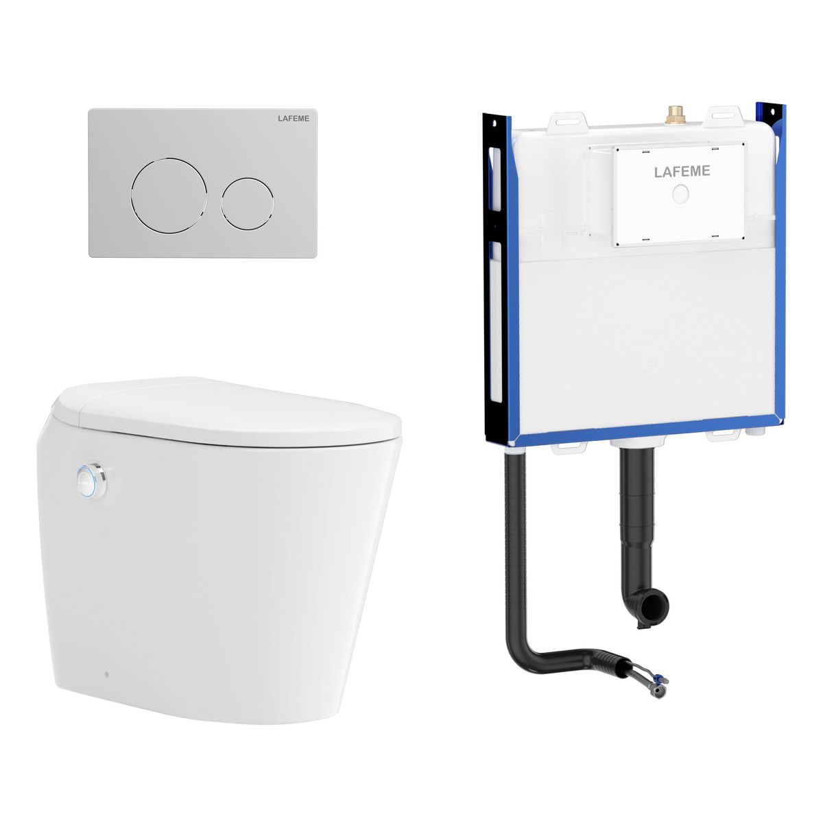 Autolux Inwall Cistern Floor Pan Smart Toilet With Brushed Nickel Flush Plate