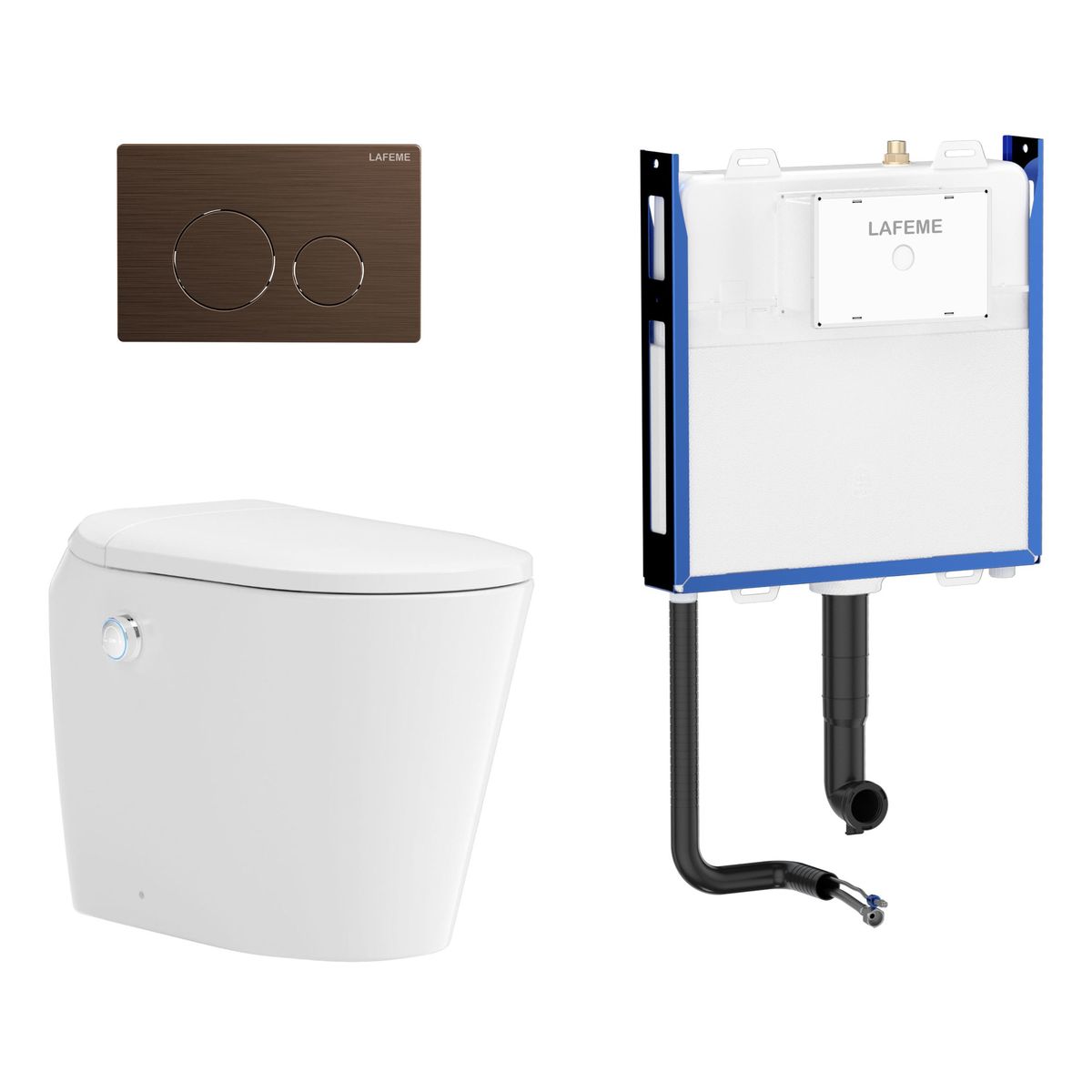 Autolux Inwall Cistern Floor Pan Smart Toilet With Brushed Bronze Flush Plate