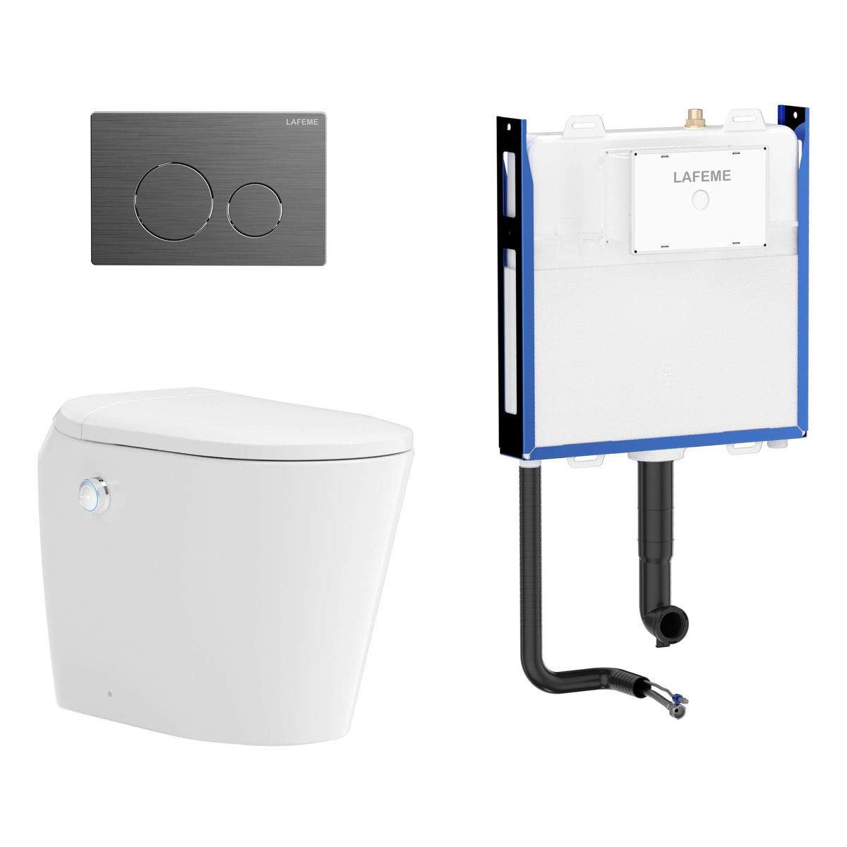 Autolux Inwall Cistern Floor Pan Smart Toilet With Gun Metal Flush Plate