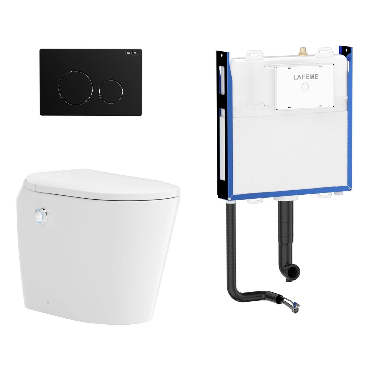 Autolux Inwall Cistern Floor Pan Smart Toilet With Matte Black Flush Plate