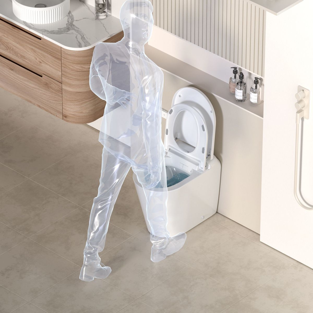 Autolux Inwall Cistern Floor Pan Smart Toilet With Brushed Bronze Flush Plate