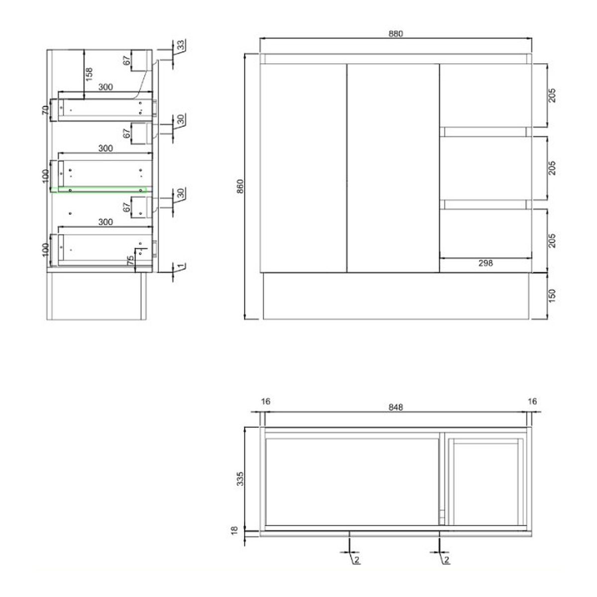 Tirolo 900 Ensuite Vanity Kicker Cabinet Only Gloss White