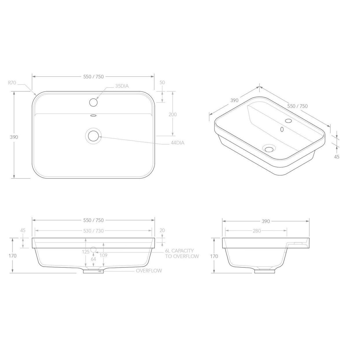 Miya 550 Semi-Inset Basin in Matte White