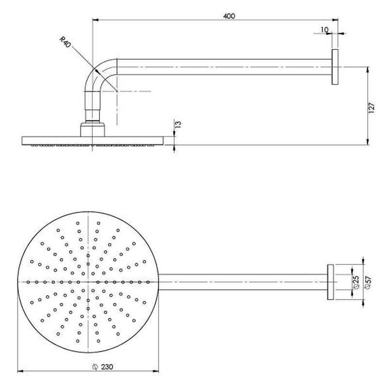 Vivid Shower Arm 400mm & 230mm Round Rose
