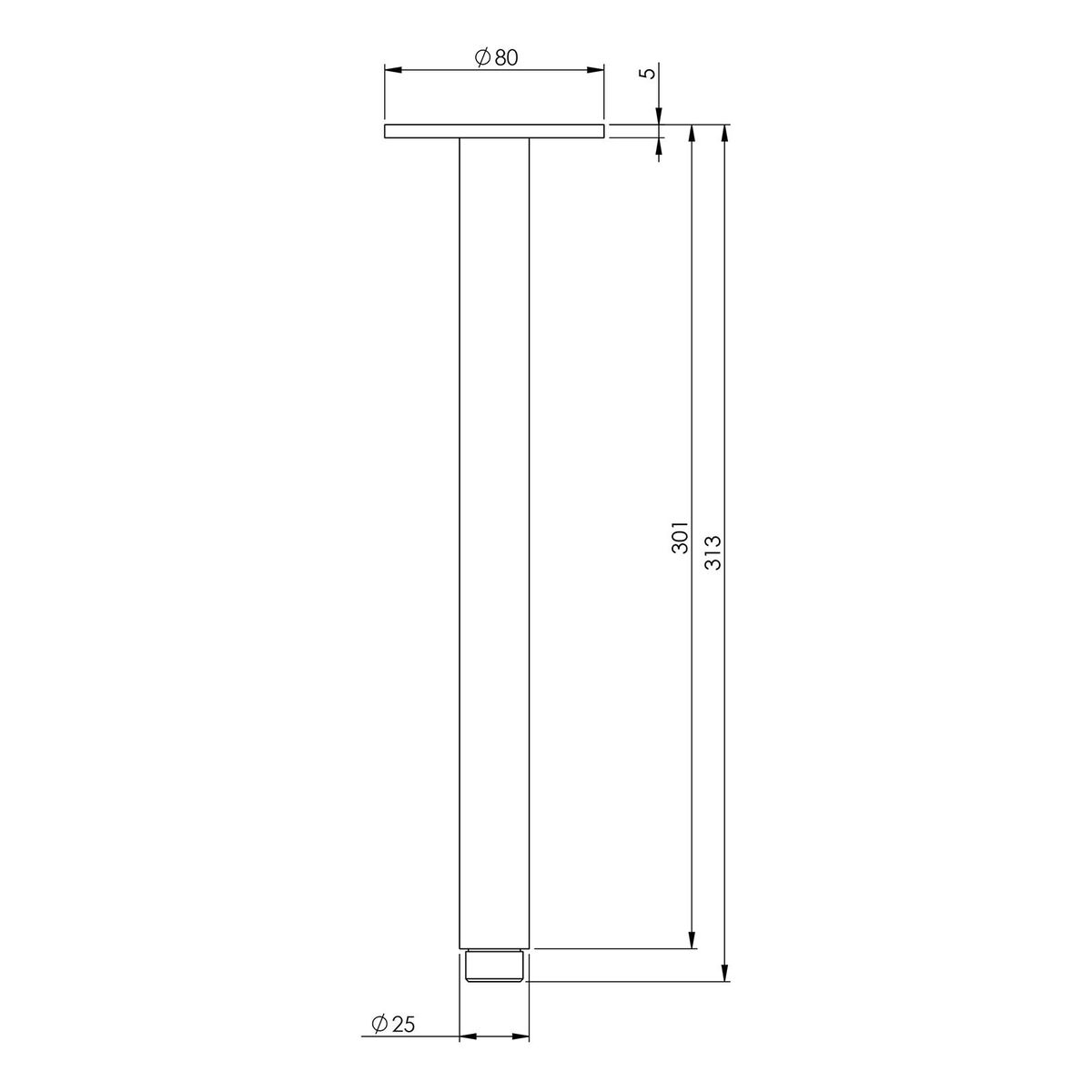 Vivid Ceiling Arm 300mm - Chrome