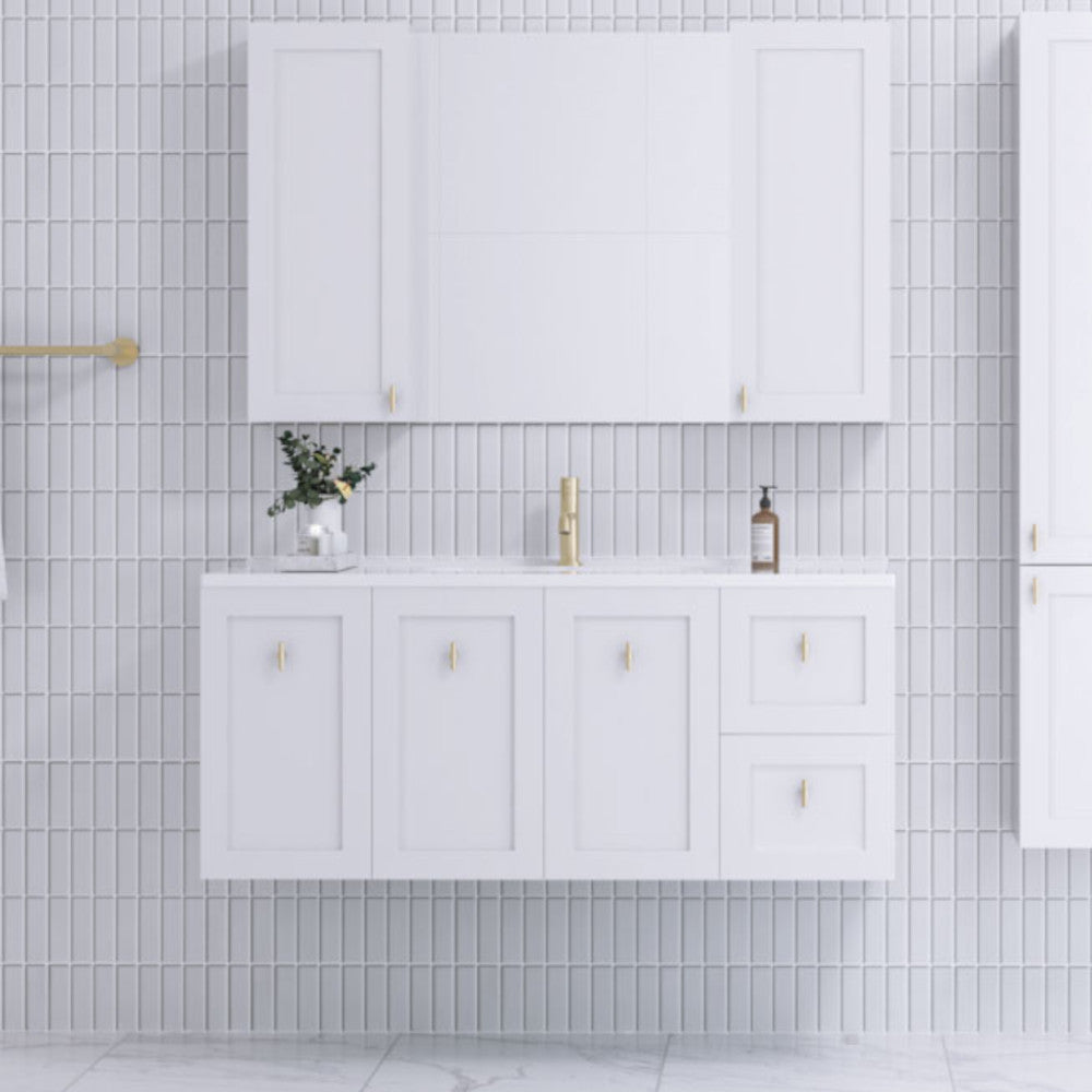 Viesti 1200 Shaker Wall Hung Cabinet Only Satin White