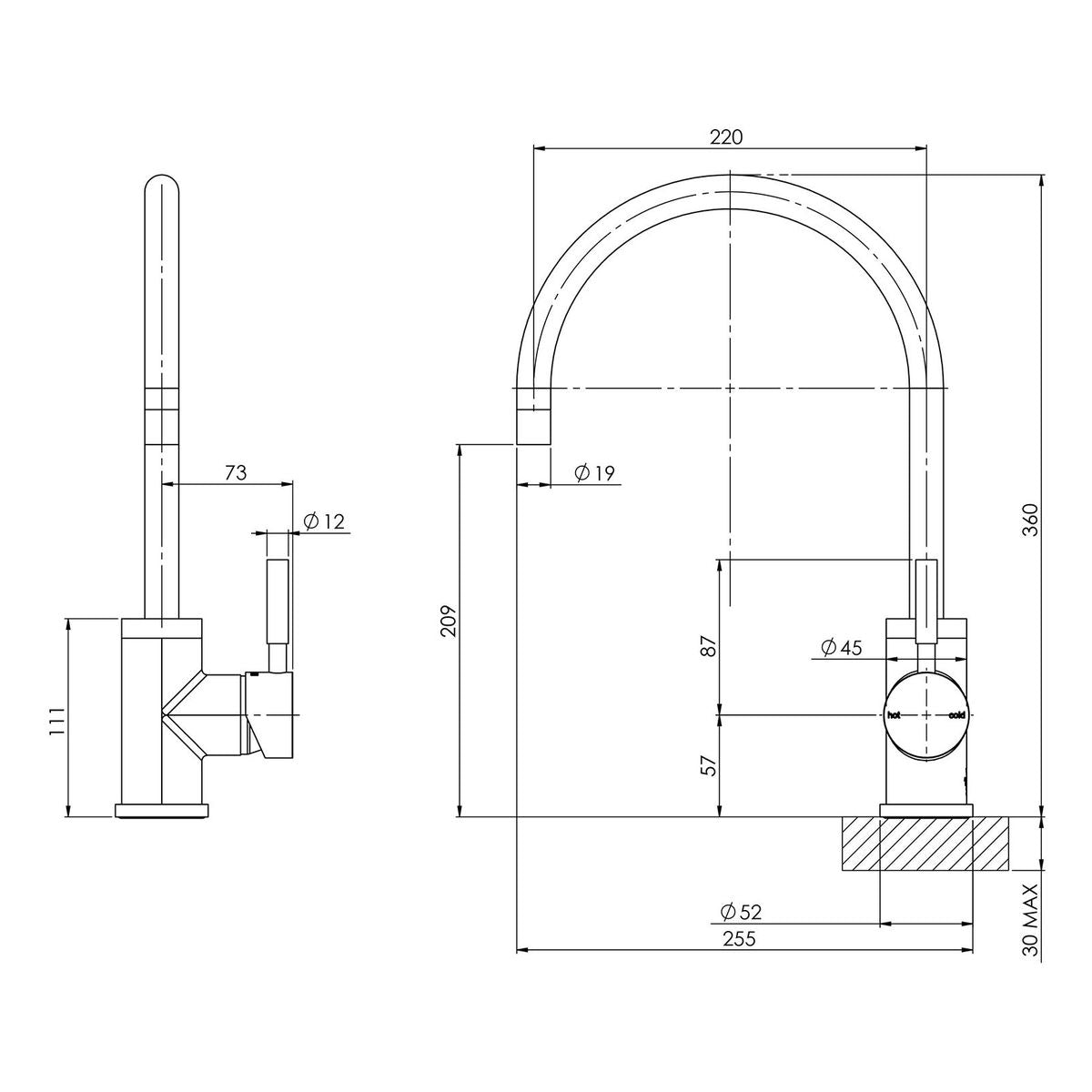 Vivid Sink Mixer 220mm Gooseneck