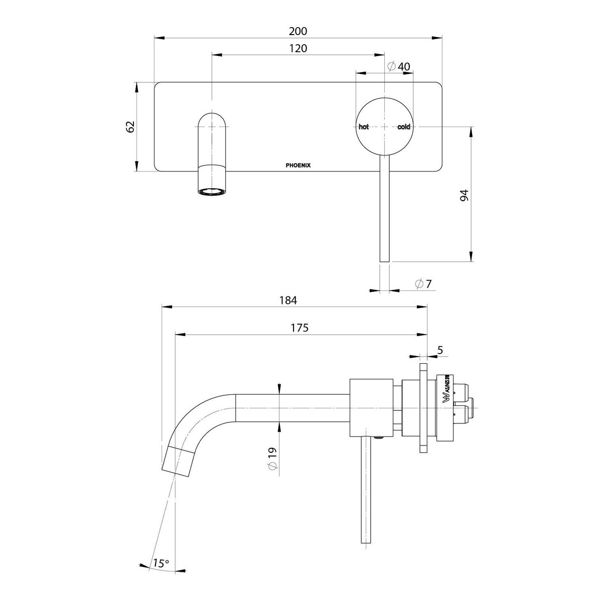 Vivid Slimline SwitchMix Wall Basin / Bath Mixer Set 180mm Fit-Off Kit, Lead Free - Brushed Nickel