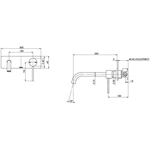 Vivid Slimline SwitchMix Wall Basin/Bath Mixer Set 230mm, Brushed Gold