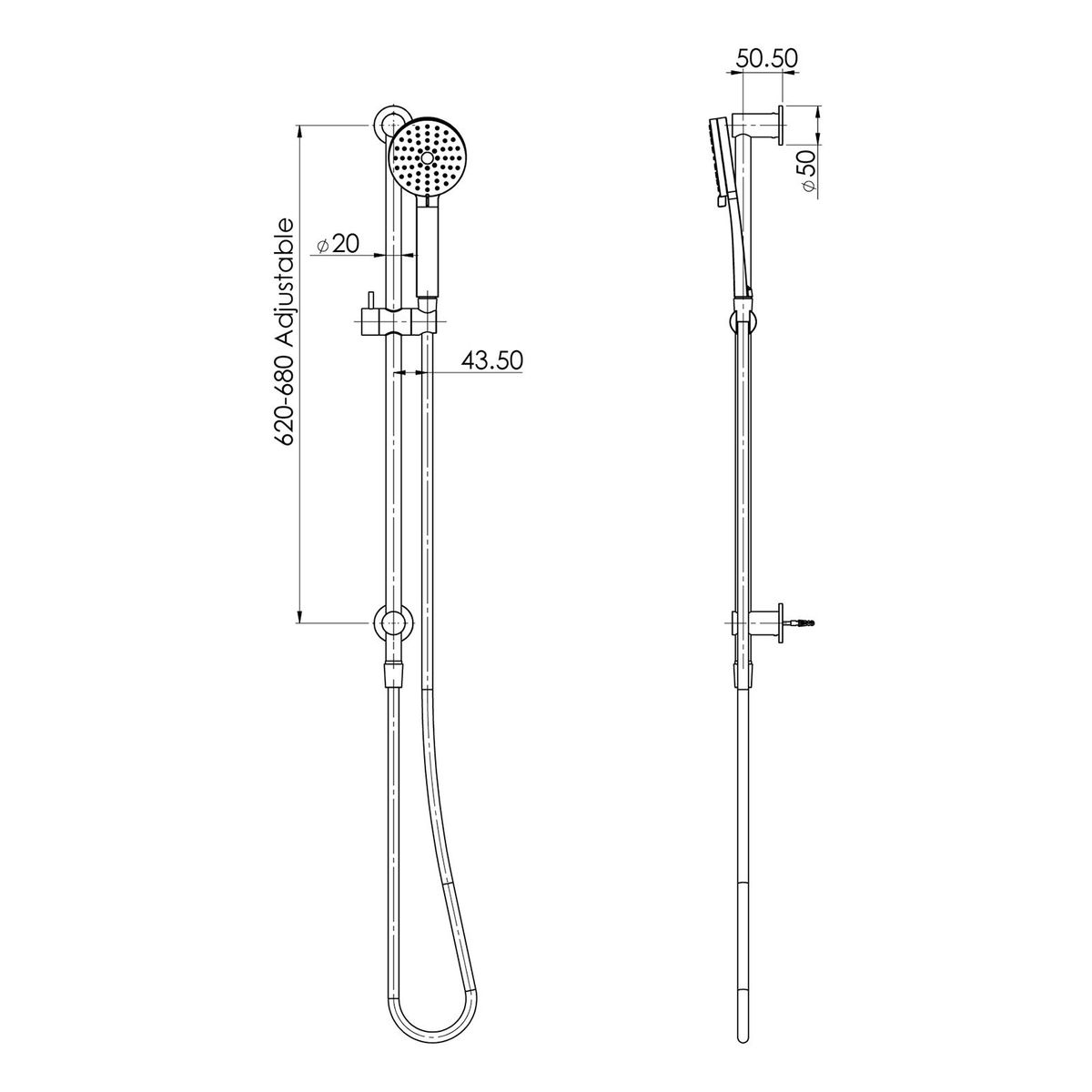Vivid Slimline Water Through Rail Hand Shower - Chrome