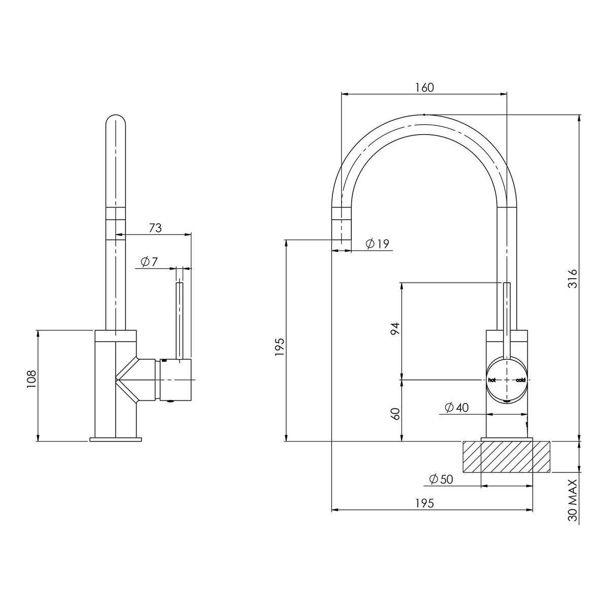 Vivid Slimline Sink Mixer 160mm Gooseneck - Brushed Nickel