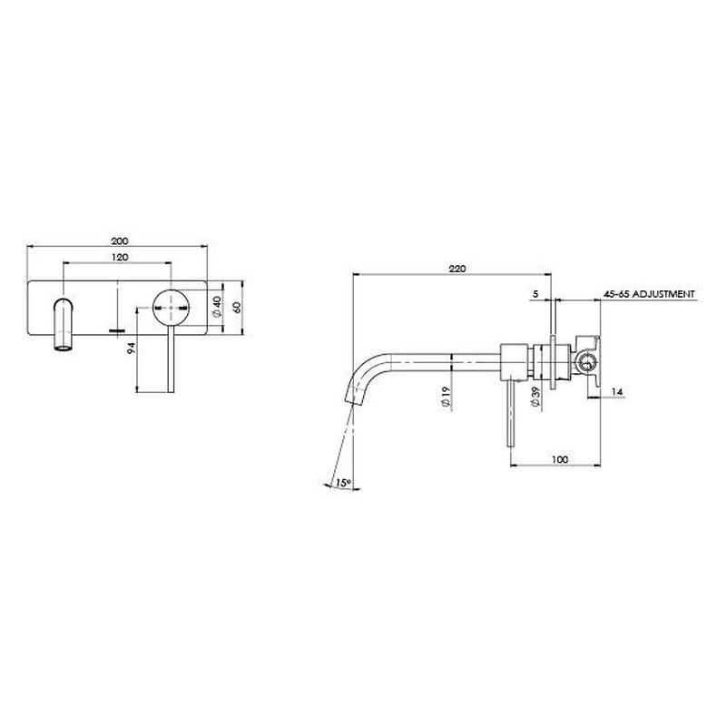 Vivid Slimline Wall Basin Mixer Set 230mm Curved - Brushed Carbon