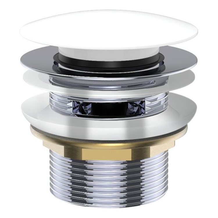 Universal Pull-Out/Pop-Up Brass Cap Bath Waste with Overflow, Gloss White