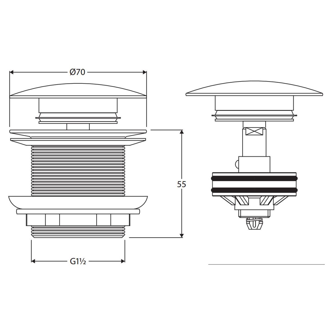 Universal Pull-Out/Pop-Up Brass Cap Bath Waste, Non-Overflow, Gun Metal