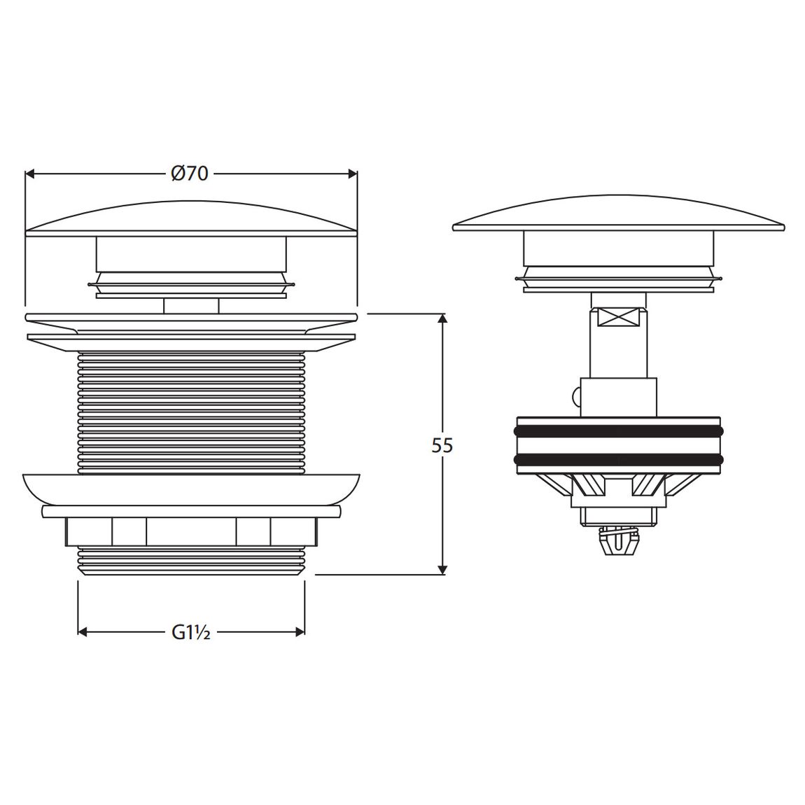 Universal Pull-Out/Pop-Up Concrete Cap Bath Waste, Non-Overflow