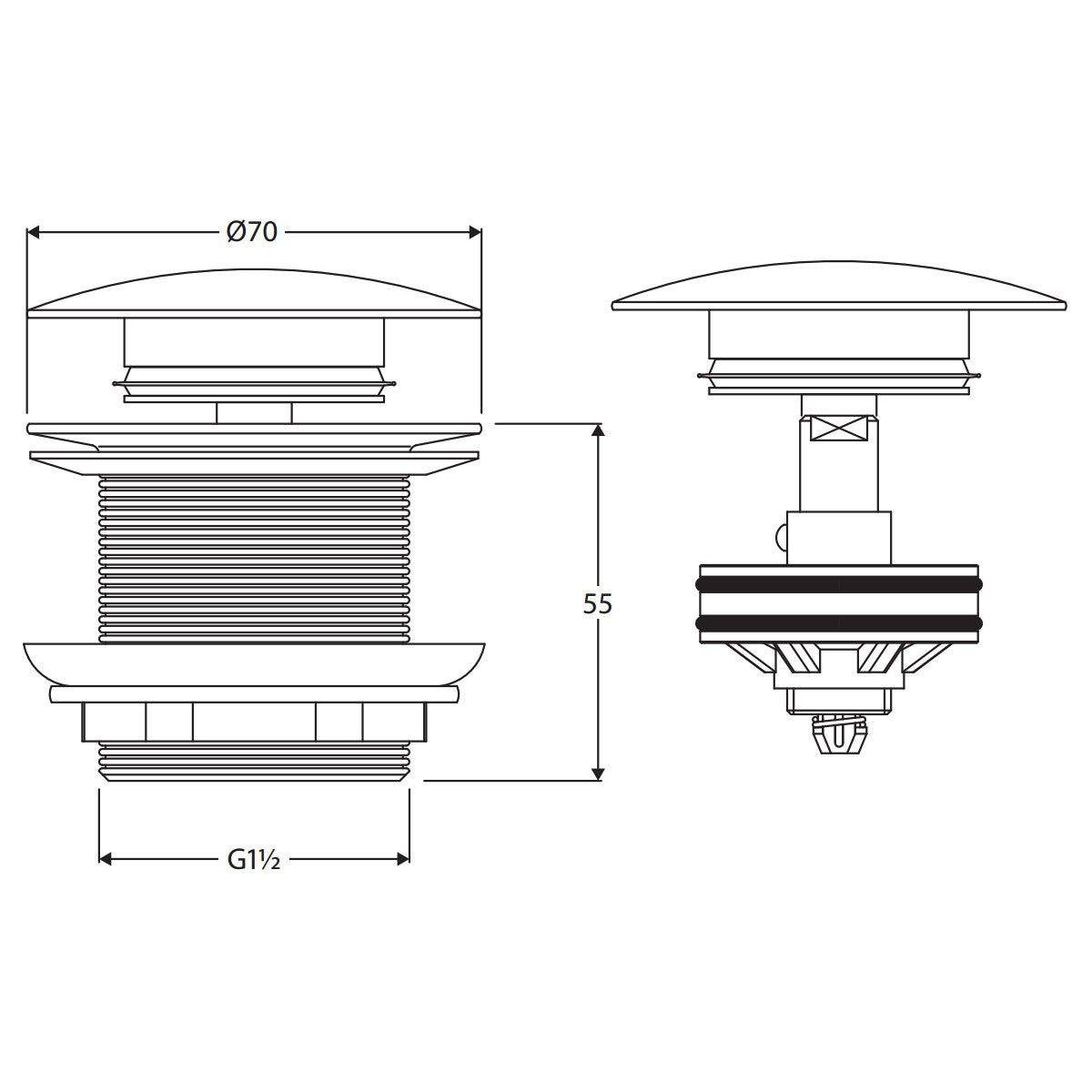 Pull-Out/Pop-Up 40mm Bath Waste, No Overflow Urban Brass