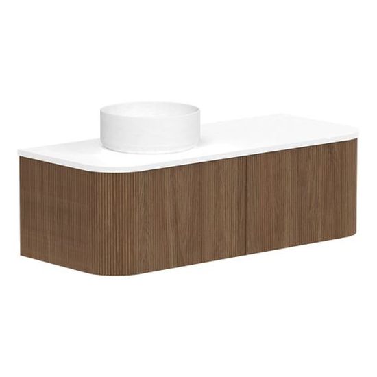 Waverley 1200mm Prime Oak Woodmatt Wall Hung Cabinet, Left Offset Bowl
