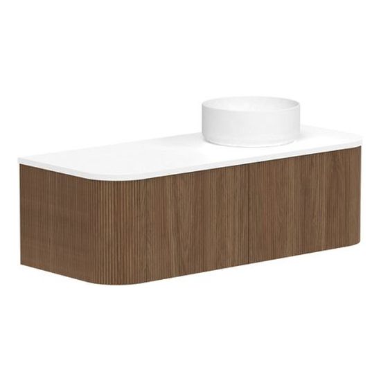 Waverley 1200mm Prime Oak Woodmatt Wall Hung Cabinet, Right Offset Bowl