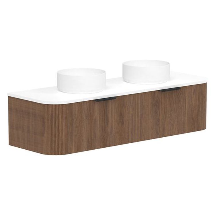 Waverley 1500mm Prime Oak Woodmatt Wall Hung Cabinet, Double Bowl