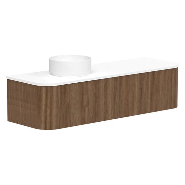 Waverley 1500mm Prime Oak Woodmatt Wall Hung Cabinet, Left Offset Bowl
