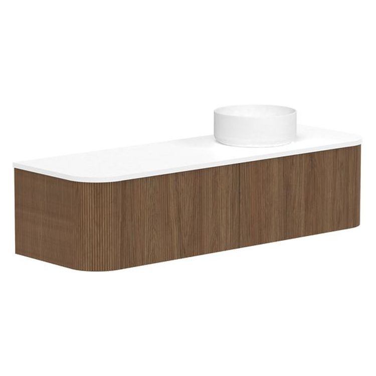 Waverley 1500mm Prime Oak Woodmatt Wall Hung Cabinet, Right Offset Bowl