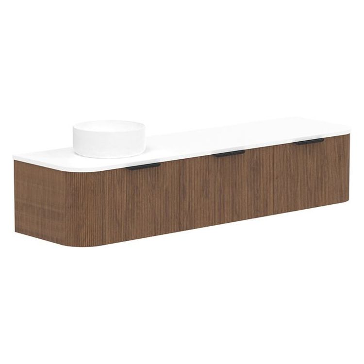 Waverley 1800mm Prime Oak Woodmatt Wall Hung Cabinet, Left Offset Bowl