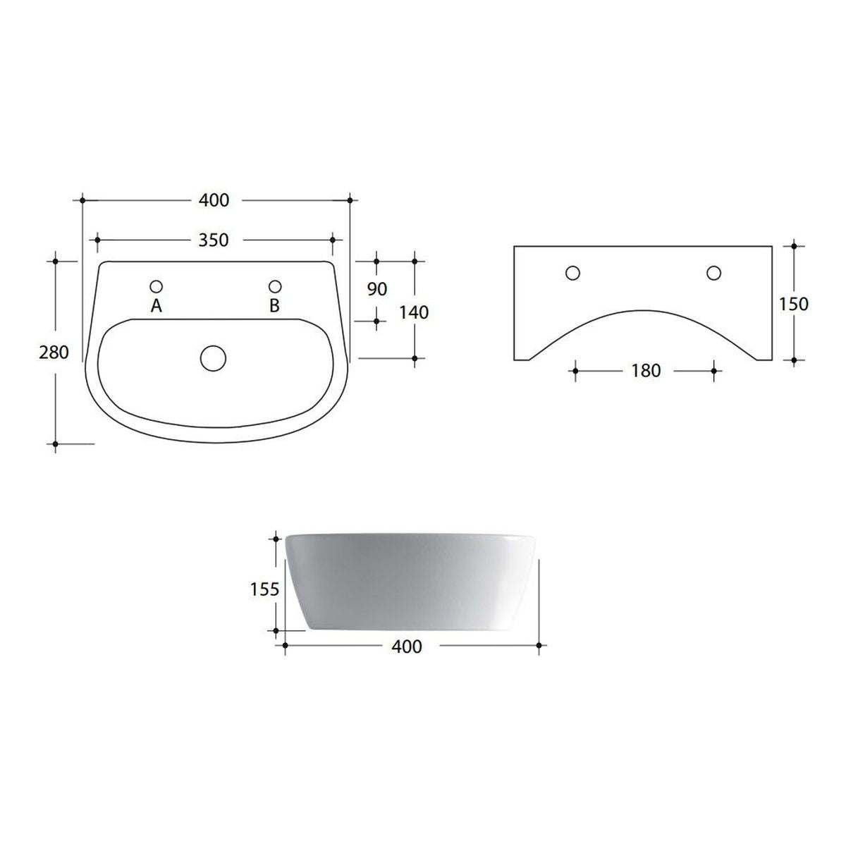 Studio Bagno Mini Milk Bench/Wall Basin - No Taphole