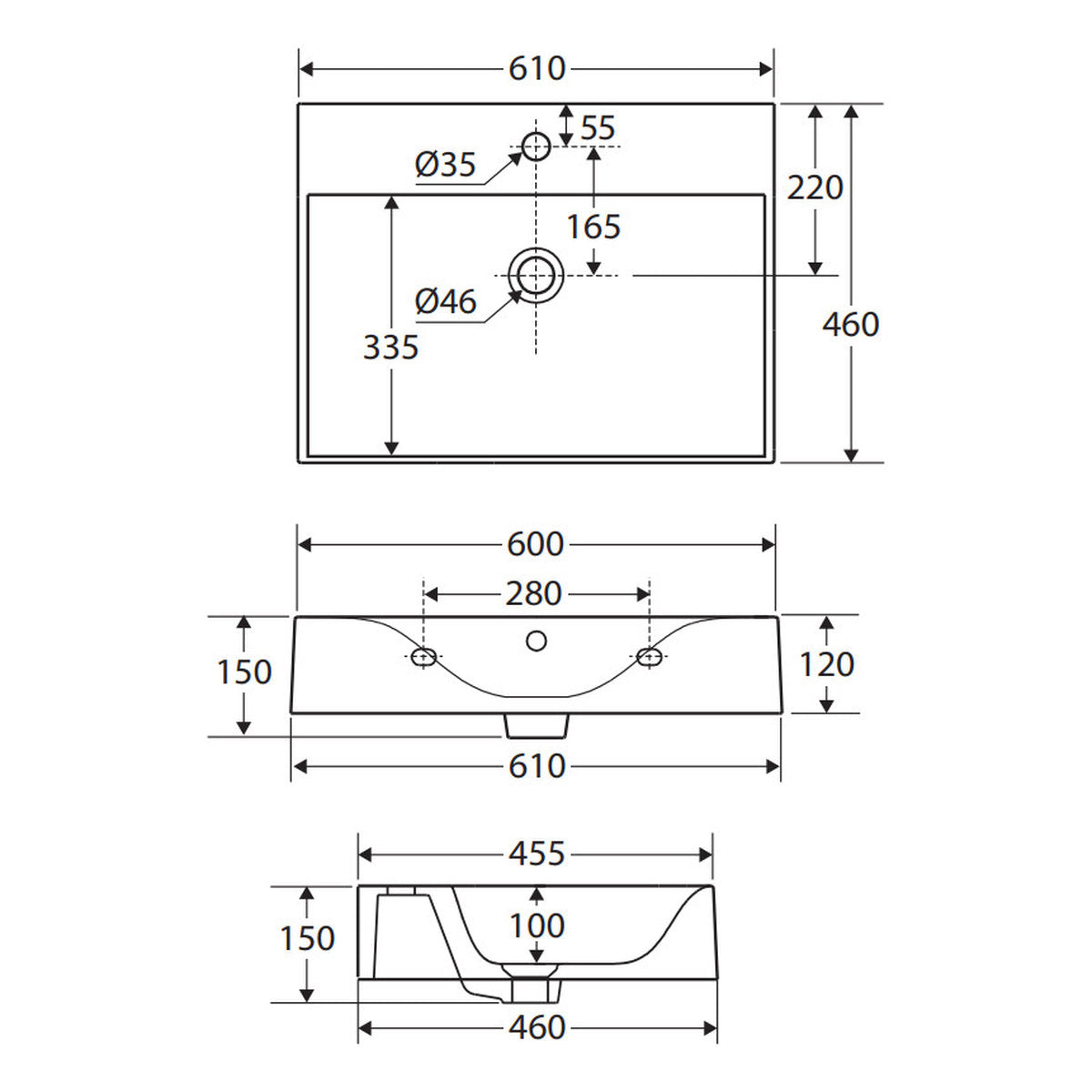 Fienza RAK Des 61 Wall Basin, 1 Tap Hole
